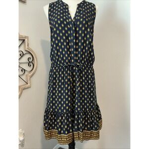 Gap Women's Navy Blue Yellow Gold Sleeveless Dress Knee Length Sz‎ M